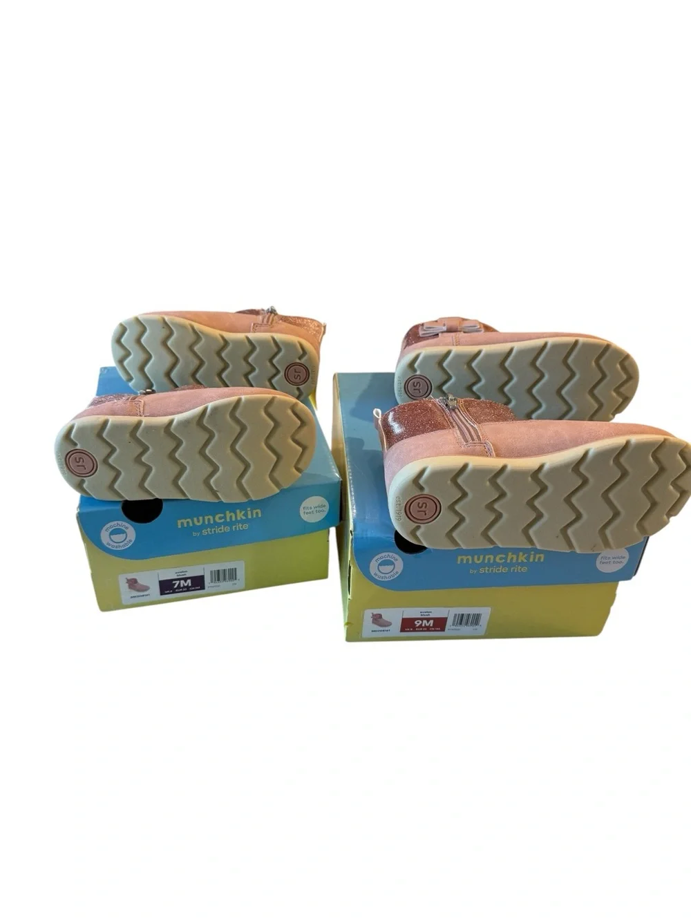 Munchkin by Stride Rite Avalon Blush Glitter Toddler Ankle Boots Pink Bow